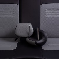 Авточехлы «Lord Auto Турин Экокожа» Lifan X60 l с 08.2012 г.в., раздельная задняя спинка и сиденье, с подлокотником (кроссовер 5 дверей, чёрный/серый)