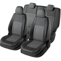 Авточехлы «Lord Auto Турин Экокожа» Lifan X60 l с 08.2012 г.в., раздельная задняя спинка и сиденье, с подлокотником (кроссовер 5 дверей, чёрный/серый)