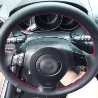 Оплетка на руль из натуральной кожи Mazda RX-8 I 2003-2009 г.в. (для замены штатной кожи, красная)