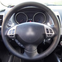 Оплетка на руль из натуральной кожи Mitsubishi Pajero Mini II 2008-2012 г.в. (для руля без штатной кожи, черная)