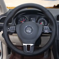Оплетка на руль из «Premium» экокожи Volkswagen Touran 2010-2015 г.в. (для руля с подрулевыми лепестками, черная)