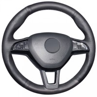 Оплетка на руль из «Premium» экокожи Skoda Octavia 2013-2019 г.в. (для руля со штатной кожей, черная)